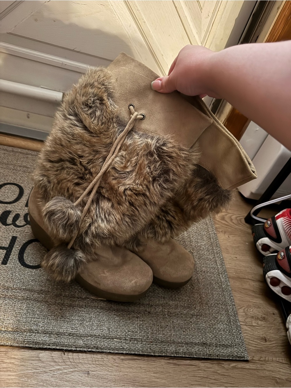 Report Tan Faux-Fur Winter Rain Boots